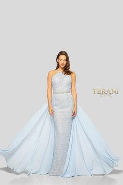 Style 1912P8235 Terani Couture Light Blue Size 14 Pageant Straight Dress on Queenly