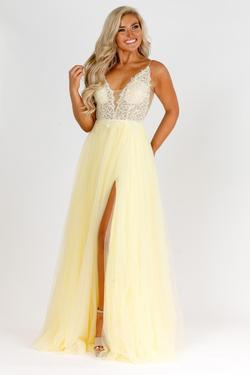 Style 7848 Vienna Yellow Size 00 Pageant Sheer Side slit Dress on Queenly