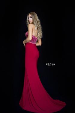 Style 8469 Vienna Red Size 4 Pageant Sheer Train Side slit Dress on Queenly