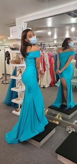Jessica Angel Blue Size 2 Fitted Train Side slit Dress on Queenly