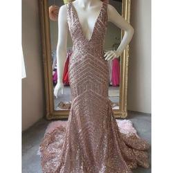 Jovani Gold Size 4 Prom Train Mermaid Dress on Queenly