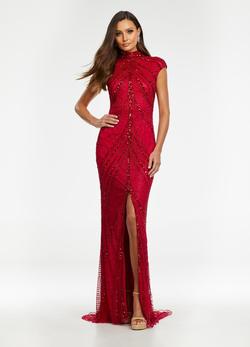 Style 1624 Ashley Lauren Red Size 6 Fitted Side slit Dress on Queenly