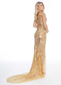Style 1820 Ashley Lauren Gold Size 6 Sequin Side slit Dress on Queenly