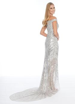 Style 1820 Ashley Lauren Silver Size 12 Jewelled Train Side slit Dress on Queenly