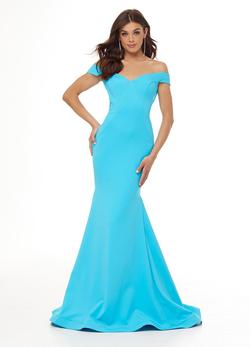 Style 11025 Ashley Lauren Blue Size 8 Train Mermaid Dress on Queenly