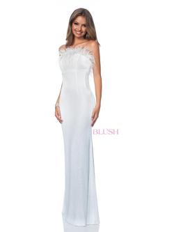 Style 20206 Blush Prom White Size 10 Feather Sequin Straight Dress on Queenly