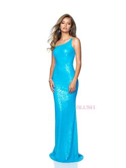 Style 20223 Blush Prom Blue Size 4 Sequin Jewelled Straight Dress on Queenly