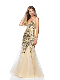 Style 20201 Blush Prom Gold Size 4 Prom Cut Out Mermaid Dress on Queenly