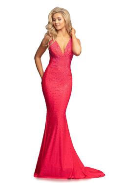 Style 9213 Johnathan Kayne Orange Size 2 Jersey Sequin Mermaid Dress on Queenly