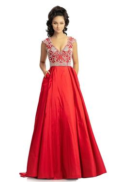 Style 9081 Johnathan Kayne Red Size 10 V Neck Pattern Sheer Prom A-line Dress on Queenly