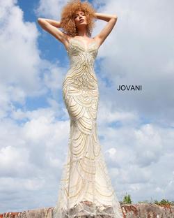 Style 00861 Jovani Gold Size 6 Silver Plunge Mermaid Dress on Queenly