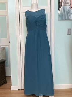 Christina Wu Blue Size 18 Military Teal Sheer $300 Plus Size A-line Dress on Queenly