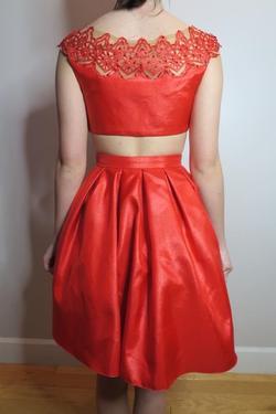 Sherri Hill Bright Red Size 0 Sheer Sleeves Cap Sleeve Cocktail Dress on Queenly
