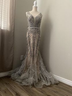 Modessa couture Silver Size 16 Plus Size Mermaid Dress on Queenly