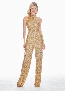 Style 1434 Ashley Lauren Gold Size 8 Jumpsuit Dress on Queenly