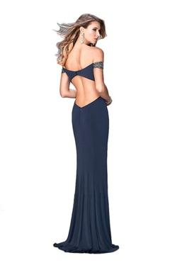 Style 22295 La Femme Blue Size 12 Plus Size Navy Straight Dress on Queenly