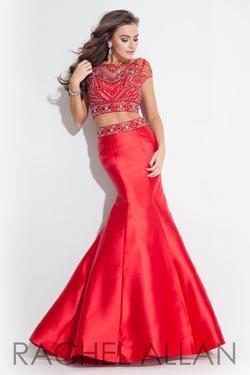 Style 7258-OUTLET Rachel Allan Red Size 6 Pageant Mermaid Dress on Queenly