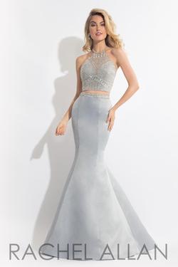 Style 6013 Rachel Allan Silver Size 10 Mermaid Dress on Queenly