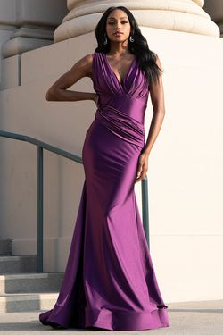 Style 370 Ameila Couture Purple Size 12 V Neck Plunge Plus Size Straight Dress on Queenly