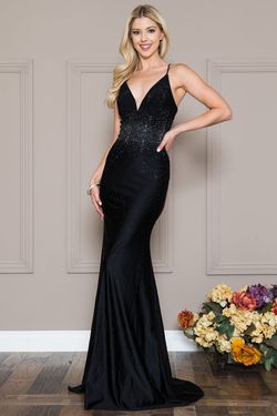 Style 369 Ameila Couture Black Size 14 Plunge Pageant Plus Size Straight Dress on Queenly