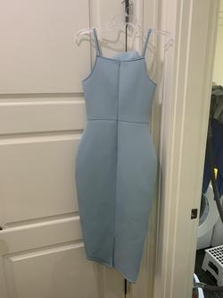 Forever Unique Light Blue Size 4 Black Tie Straight Dress on Queenly