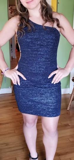 Jovani Blue Size 6 Shiny Mini Cocktail Dress on Queenly