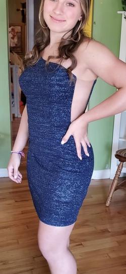 Jovani Blue Size 6 Shiny Cocktail Dress on Queenly
