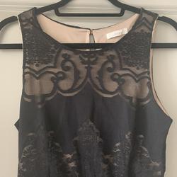 Lush Black Size 12 Midi Lace Cocktail Dress on Queenly