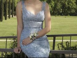 Sherri Hill Light Blue Size 4 Pattern Embroidery Mermaid Dress on Queenly