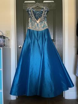 Mac Duggal Blue Size 12 Turquoise Black Tie A-line Dress on Queenly