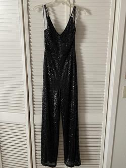 Baltic Born - Aakaa Black Size 2 Spaghetti Strap Floor Length Sequin Jumpsuit Dress on Queenly