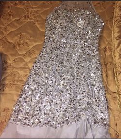 Alyce Paris Silver Size 2 Mini Euphoria Floor Length Side slit Dress on Queenly