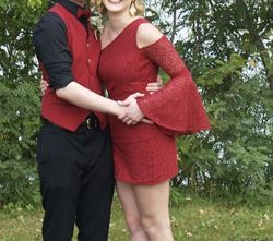 Custom Red Size 4 Midi $300 Lace Cocktail Dress on Queenly