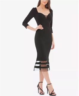 JS Collections Black Size 6 Midi Sheer Sleeves Cocktail Dress on Queenly