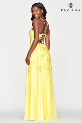 Style S10640 Faviana Yellow Size 2 Pageant Side slit Dress on Queenly