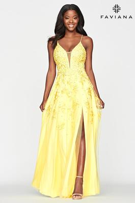 Style S10640 Faviana Yellow Size 2 Pageant Side slit Dress on Queenly
