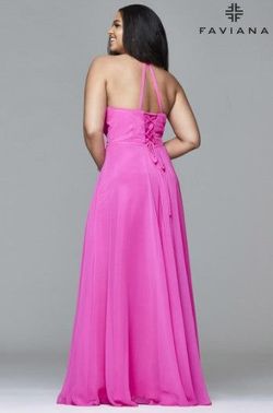 Style 9397W Faviana Pink Size 14 Halter Prom Tall Height Side slit Dress on Queenly