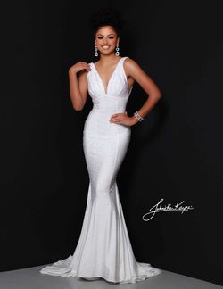 Style 9213 Johnathan Kayne White Size 4 Pageant Sequin Mermaid Dress on Queenly
