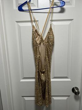 Ashley Lauren Gold Size 4 Sequin Midi Cocktail Dress on Queenly