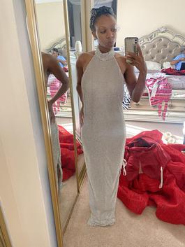 Jovani Silver Size 4 Prom Straight Dress on Queenly