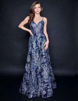 Style 1525 Nina Canacci Blue Size 16 Floor Length Pageant Plus Size Prom A-line Dress on Queenly