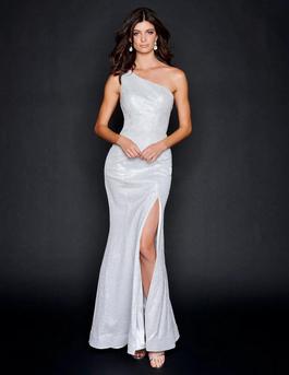 Style 3195 Nina Canacci Silver Size 4 Side slit Dress on Queenly
