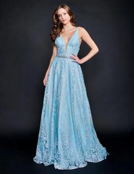Style 8199 Nina Canacci Light Blue Size 10 Prom Pageant A-line Dress on Queenly