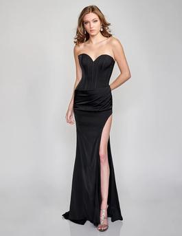 Style 9128 Nina Canacci Black Size 10 Floor Length Sorority Formal Side slit Dress on Queenly