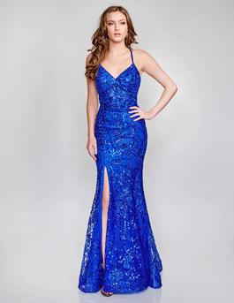 Style 9129 Nina Canacci Blue Size 6 Pageant Side slit Dress on Queenly