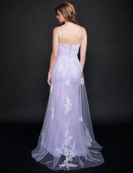 Style 9132 Nina Canacci Purple Size 10 Embroidery Spaghetti Strap Bustier Straight Dress on Queenly
