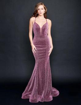 Style 9136 Nina Canacci Purple Size 6 Sheer Mermaid Dress on Queenly