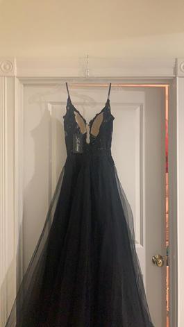 La Femme Black Size 8 Lace Floor Length A-line Dress on Queenly