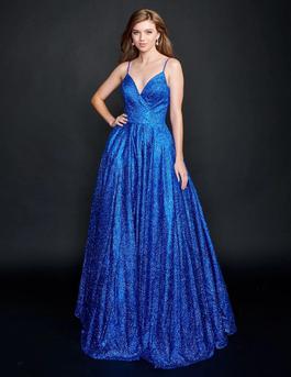 Style 9138 Nina Canacci Blue Size 14 Floor Length Pageant Ball gown on Queenly