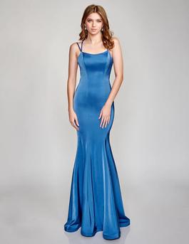 Style 9142 Nina Canacci Blue Size 2 Sorority Formal Black Tie Mermaid Dress on Queenly